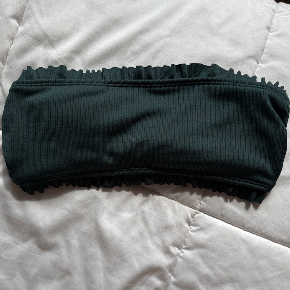 Dark Green Ribbed Bandeau Swim Top